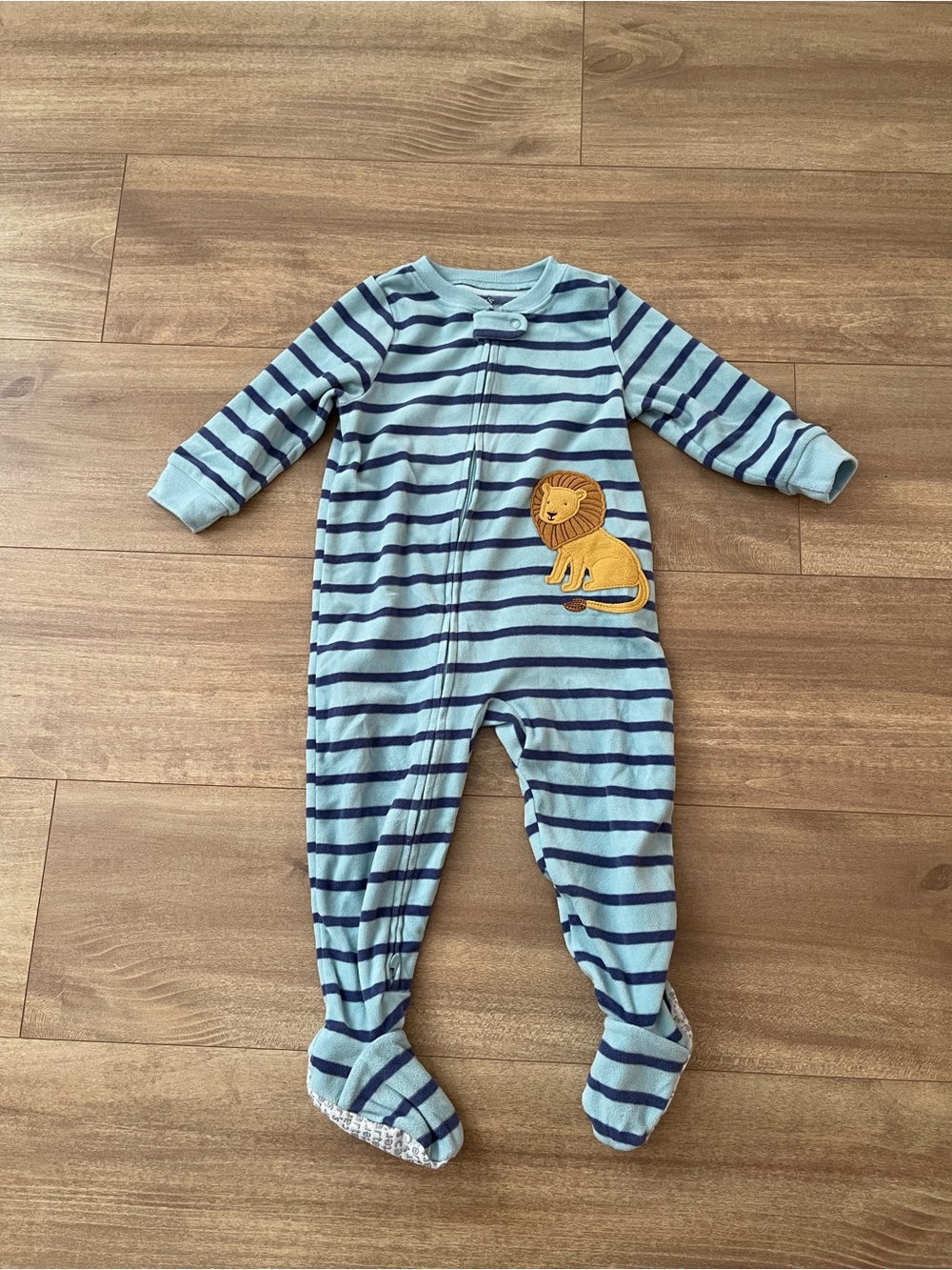 Carter's Blue Striped Lion Footed One-Piece Pajamas Size 18 Months
